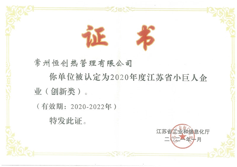 江苏省小巨人企业（创新类）证书